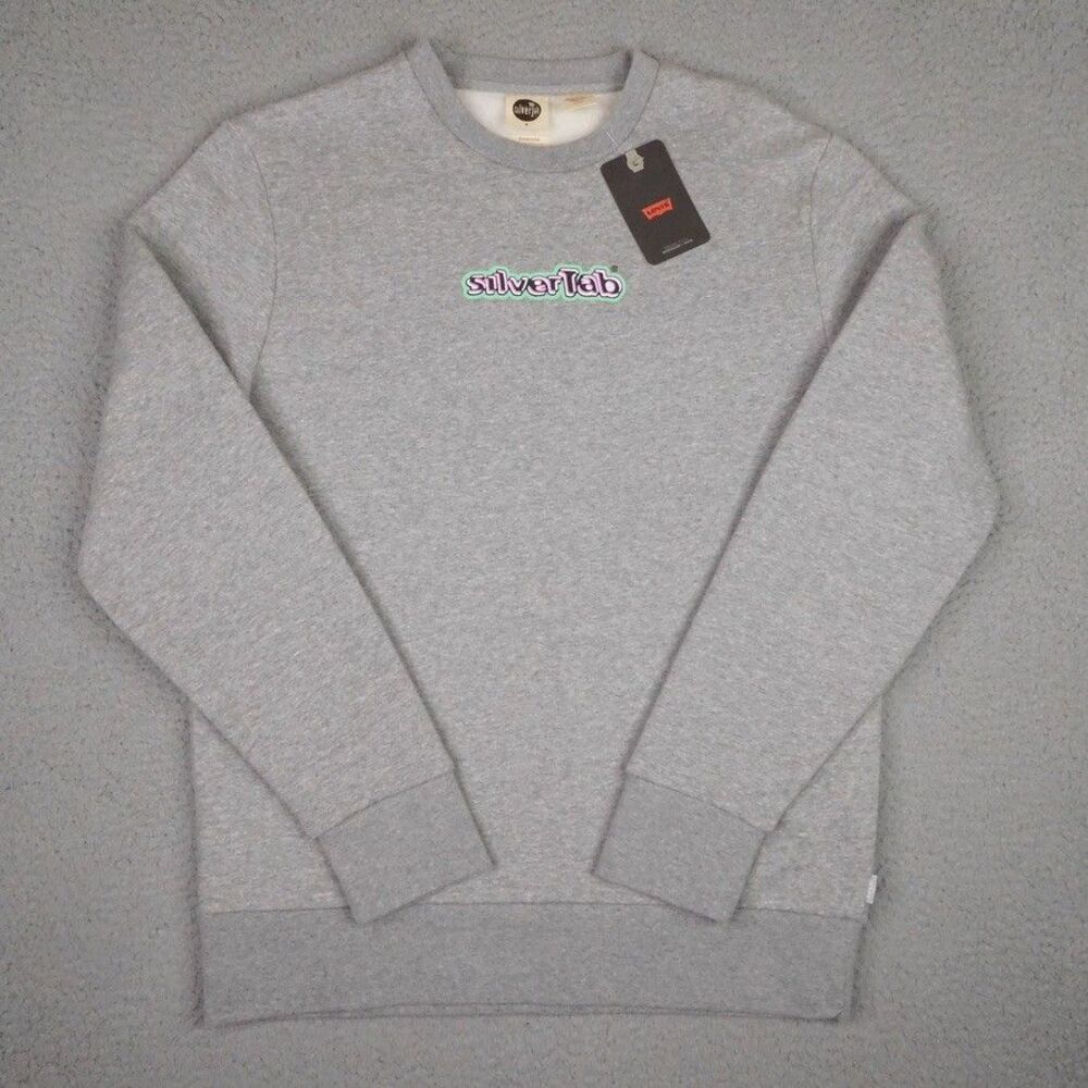 Levis SilverTab Sweatshirt Mens Small Gray Fleece Crew Neck Pullover Logo NWT